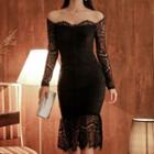 Cold Shoulder Long-sleeve Lace Sheath Dress