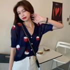 Strawberry Short-sleeve Slim-fit Light Cardigan As Figure - One Size