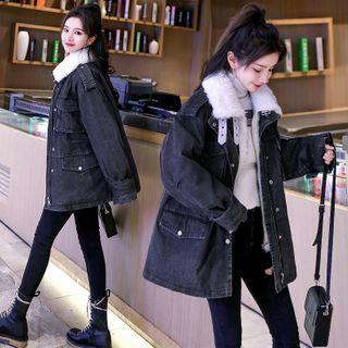 Mock Two-piece Fleece Collar Denim Jacket