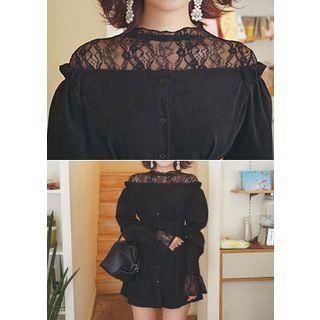 Ruffle-cuff See-through Lace Top