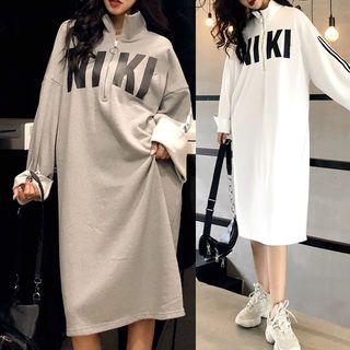 Lettering Zip Collar Pullover Dress