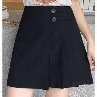 Plain Inset Shorts A-line Pleated Mini Skirt
