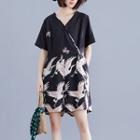 Short-sleeve Crane Print Playsuit