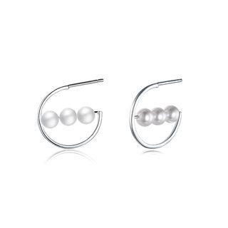 Sterling Silver Elegant Fashion Geometric Pearl Earrings Silver - One Size