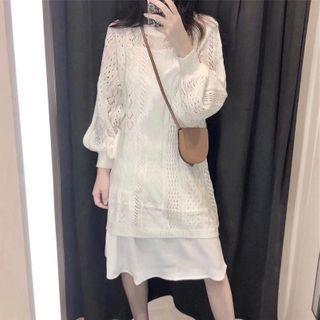 Set: Pointelle Knit Sweater Dress + Slipdress