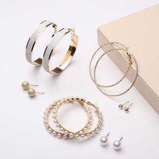 Set: Faux Pearl Ear Stud + Hoop Earring (various Designs)