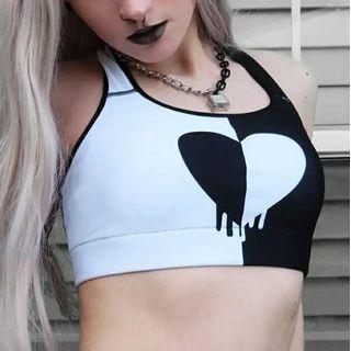 Heart Print Two-tone Cropped Tank Top