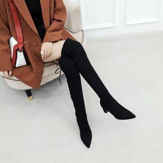 Pointed Block Heel Over-the Knee Boots