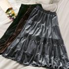 Lace-trim Velvet Midi Skirt