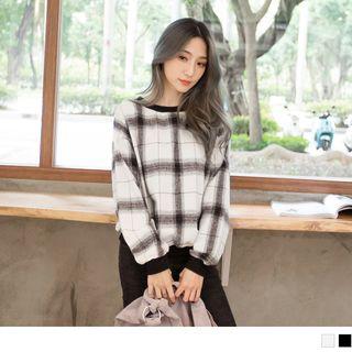 Ribbed-trim Plaid Pullover