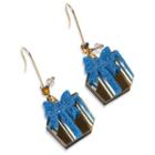 Glitter Blue Present Dangle Gold Earrings