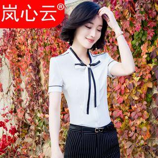 Tie-neck Short-sleeve Shirt / Set: Tie-neck Short-sleeve Shirt + Dress Pants / Skirt