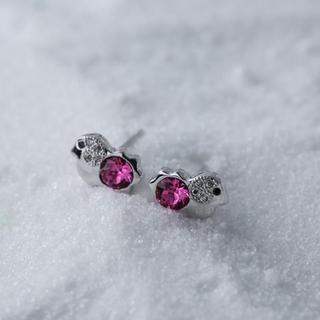Sterling Silver Austrian Crystal Lamb Earrings Purplish Red & Silver - One Size