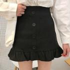 Frill Hem Buttoned A-line Skirt