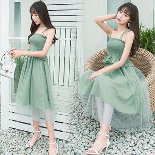 Set: Smocked Camisole + Midi A-line Mesh Skirt