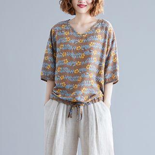 Floral V-neck T Shirt