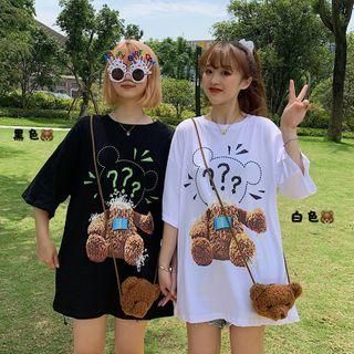 Bear Print Elbow-sleeve T-shirt / Bear Crossbody Bag