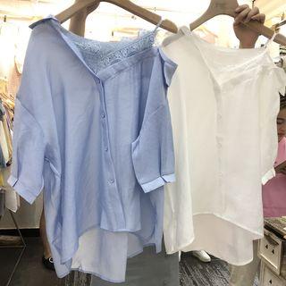 Lace Trim Off Shoulder Shirt