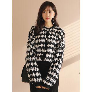 Faux-pearl Button Patterned Fleece Cardigan