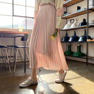 Band-waist Maxi Accordion-pleated Skirt