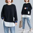 Mock Two Piece Applique Pullover Black - One Size