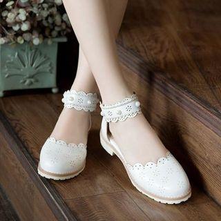 Lace Trim Ankle Strap Beaded Sandals