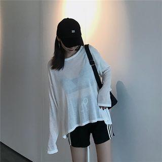 Open Back Long-sleeve Sheer T-shirt