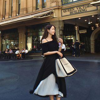 Set: Off Shoulder Short-sleeve Blouse + Midi Skirt