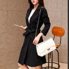 Notched-lapel Belted Snap-button Coat