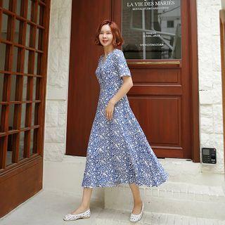 Heart Print Wrap-front Long Dress