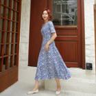Heart Print Wrap-front Long Dress