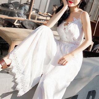 Spaghetti Strap Lace Trim Jumpsuit