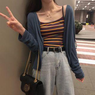 Striped Camisole / Plain Cardigan