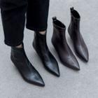Genuine Leather Pointed Kitten Heel Short Boots