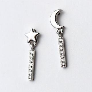 925 Sterling Silver Rhinestone Asymmetric Earring