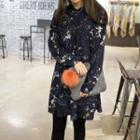 Floral Printed Long-sleeve A-line Dress One Size