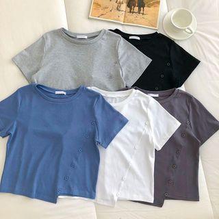 Short-sleeve Round Neck Asymmetrical T-shirt