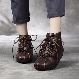 Flower Detail Lace-up Ankle Boots