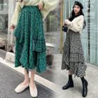 Irregular Floral Midi A-line Skirt
