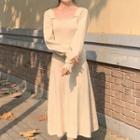 Square-neck Knit Midi A-line Dress