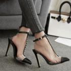 Studded T-strap Pointy Toe Pumps