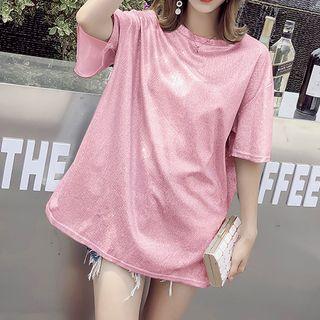 Elbow-sleeve Metallic T-shirt