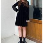 Contrast Trim Long-sleeve Shift Dress Black - One Size
