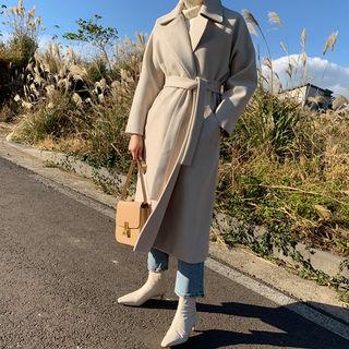 Wide-lapel Woolen Wrap Coat