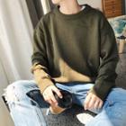 Long-sleeved Distressed Loose-fit Crewneck Plain Knitted Sweater
