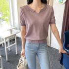 Open-placket Frilled-detail Knit Top