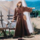 Set: Fleece Long-sleeve Maxi Dress + Crossbody Bag