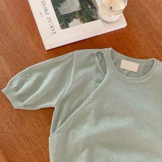 Slit Linen Blend Knit Top