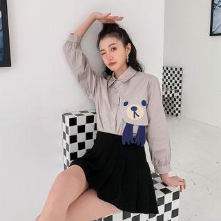 Bear Print Asymmetrical Shirt