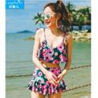 Set: Floral Print Cropped Bikini Top + Swim Skirt